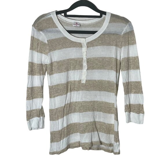 Adriano Goldschmeid‎ ¾ Sleeve Striped Knit Top Popover Brown White Med - Picture 2 of 9